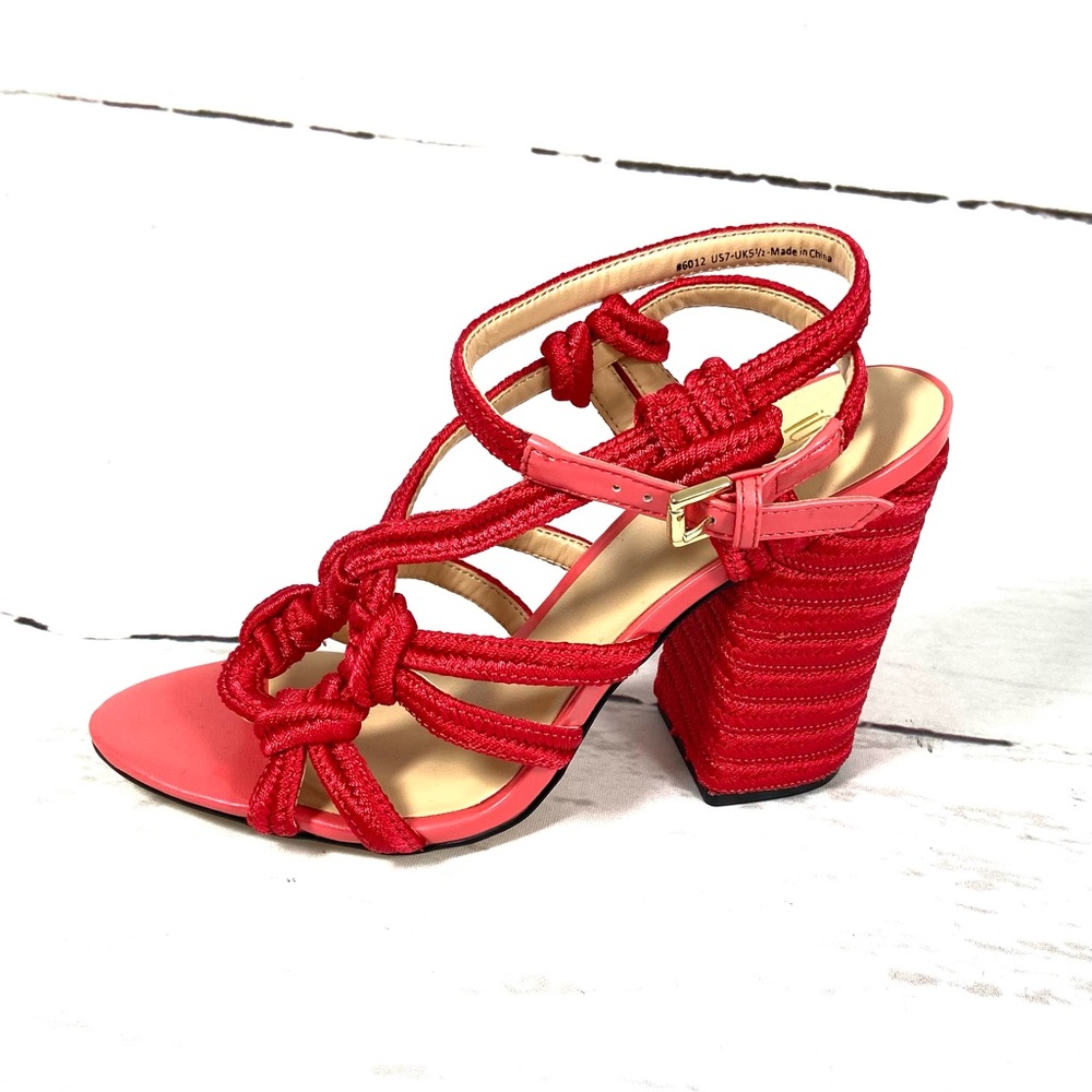 CAbi Shoes Women’s 7 Red Block Heel Sandals Ankle Strap Strappy